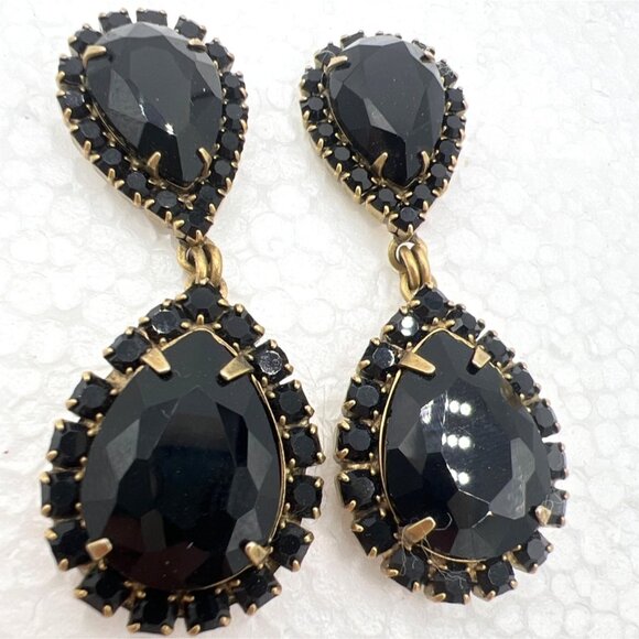 Loren Hope Dangle Earrings Black Abba Crystal Teardrop Chandelier Gold-Tone - Picture 3 of 8